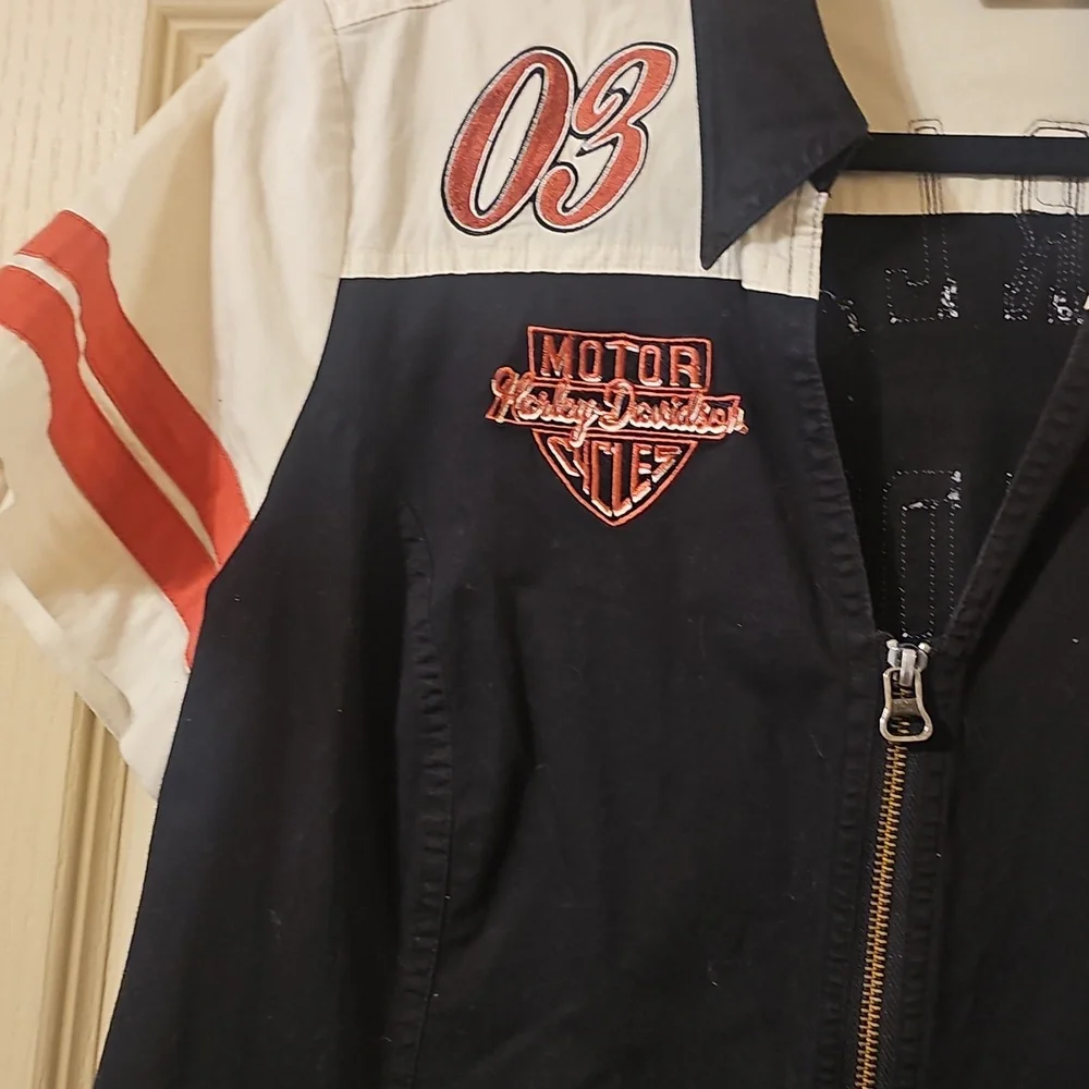 Harley-Davidson Black, White & Red Zip-Up Racing Shirt - Picture 3 of 5